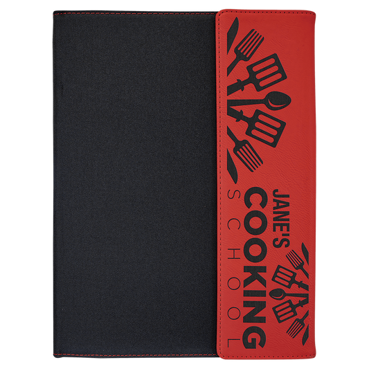 Red Laserable Leatherette / Black 9 1/2" x 12" Canvas Portfolio with Notepad