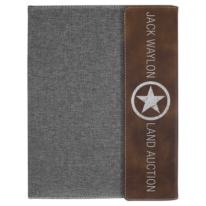 Rustic/Silver Laserable Leatherette/Gray 9 1/2"x12" Canvas Portfolio w/Notepad