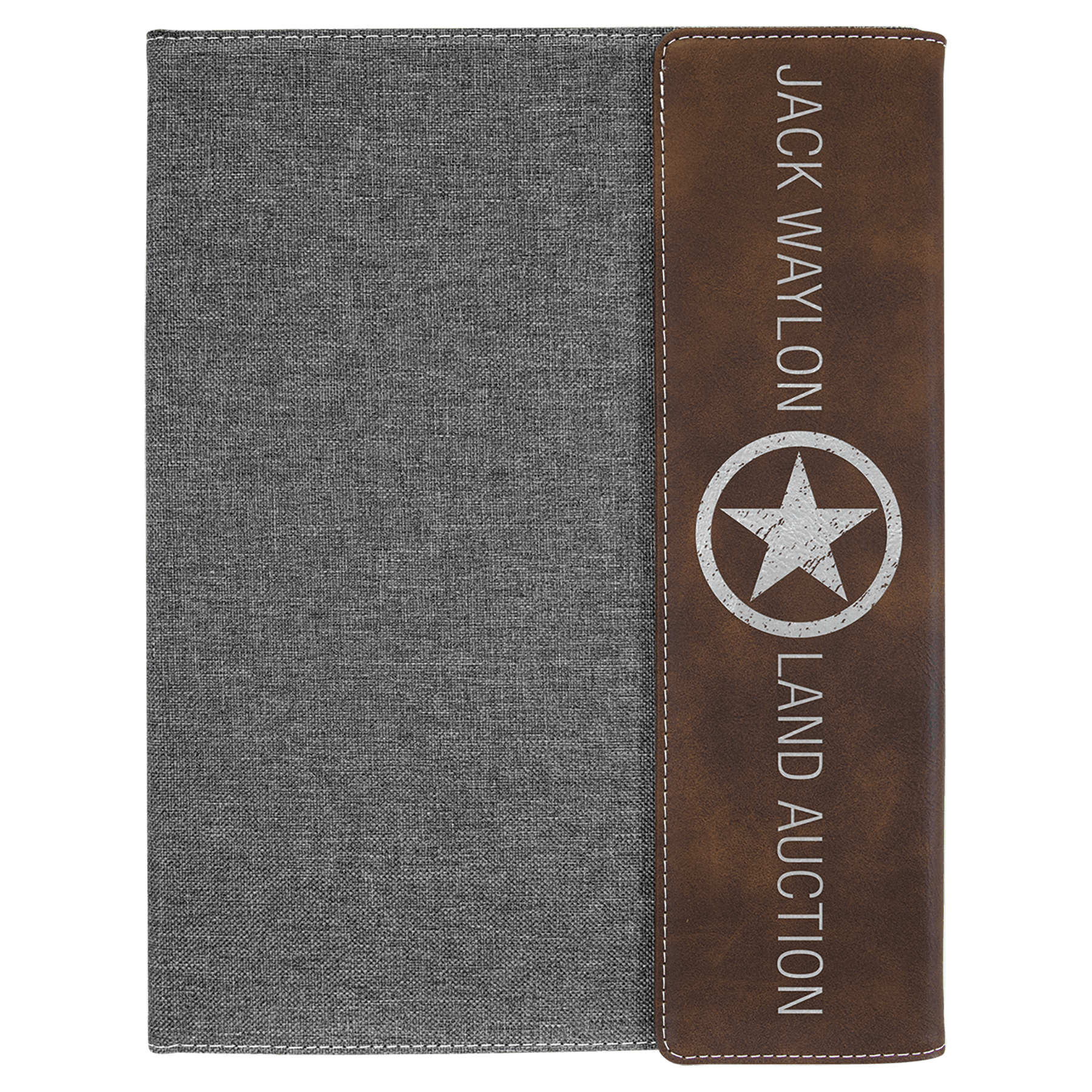 9 1/2"x12" Rustic/Silver Laserable Leatherette/Gray Canvas Portfolio w/Notepad