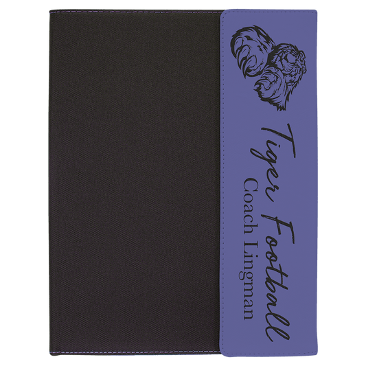 Purple Laserable Leatherette / Black 9 1/2" x 12" Canvas Portfolio with Note Pad