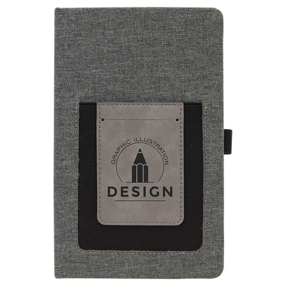 Gray w/Gray 5 1/4" x 8 1/4" Laserable Leatherette Journal with Cell/Card Slot