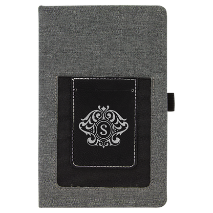 Gray w/Black 5 1/4" x 8 1/4" Laserable Leatherette Journal with Cell/Card Slot