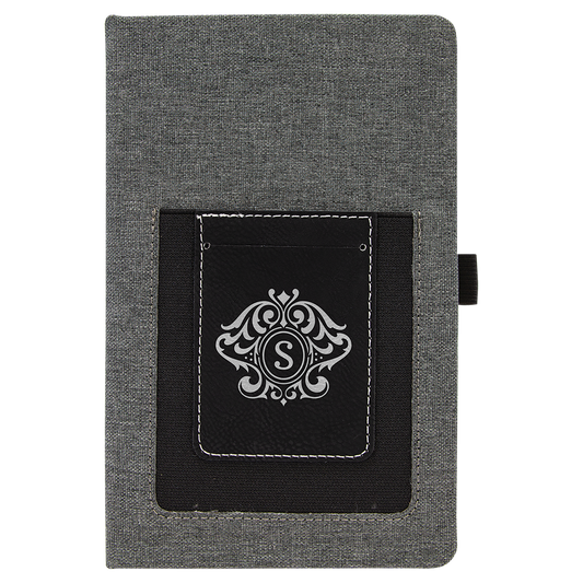 Gray w/Black 5 1/4" x 8 1/4" Laserable Leatherette Journal with Cell/Card Slot