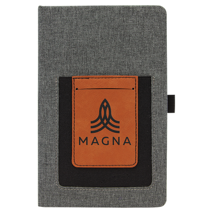 Gray w/Rawhide 5 1/4" x 8 1/4" Laserable Leatherette Journal with Cell/Card Slot