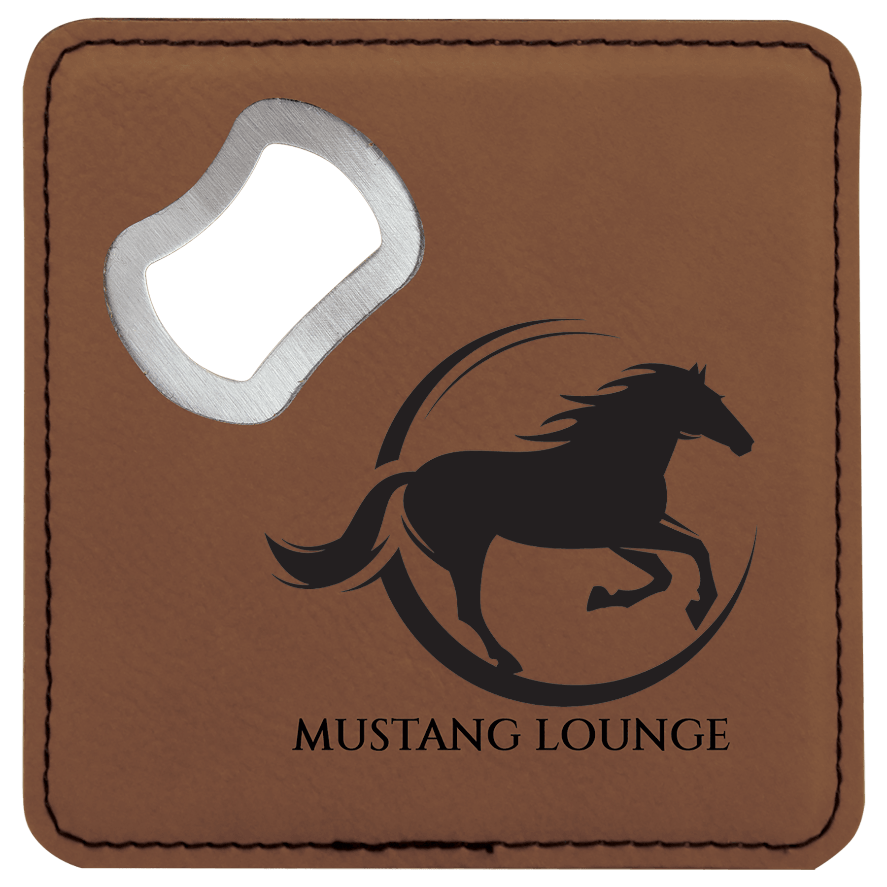 Dark Brown 4" x 4" Square Laserable Leatherette Bottle Opener Coaster