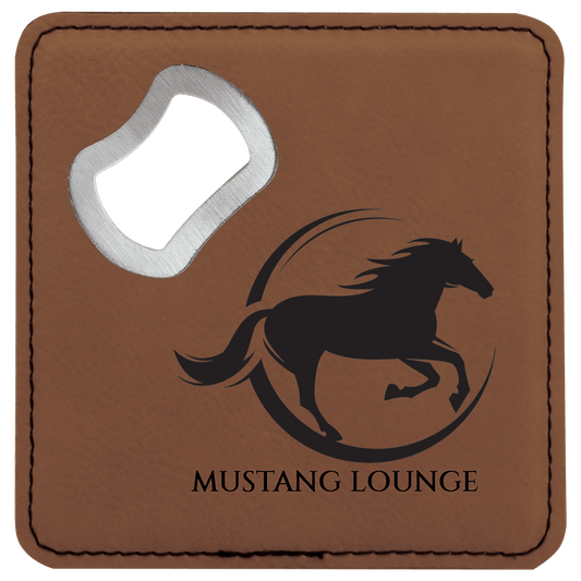 Dark Brown 4" x 4" Square Laserable Leatherette Bottle Opener Coaster