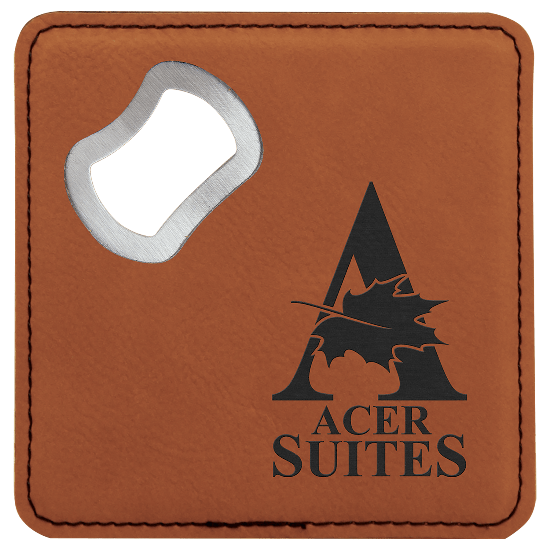 Rawhide 4" x 4" Square Laserable Leatherette Bottle Opener Coaster