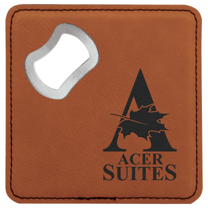 Rawhide 4" x 4" Square Laserable Leatherette Bottle Opener Coaster