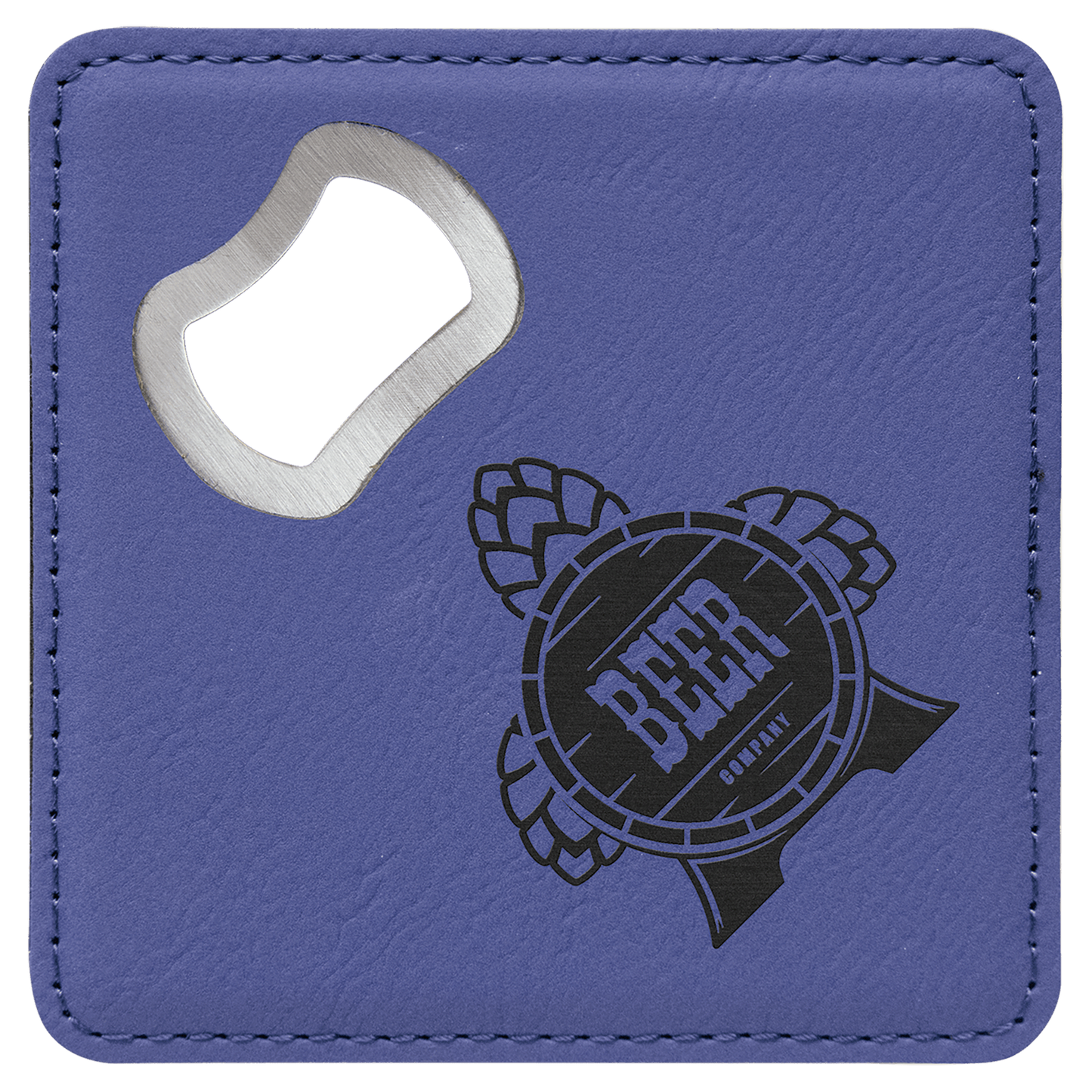 Purple 4" x 4" Square Laserable Leatherette Bottle Opener Coaster