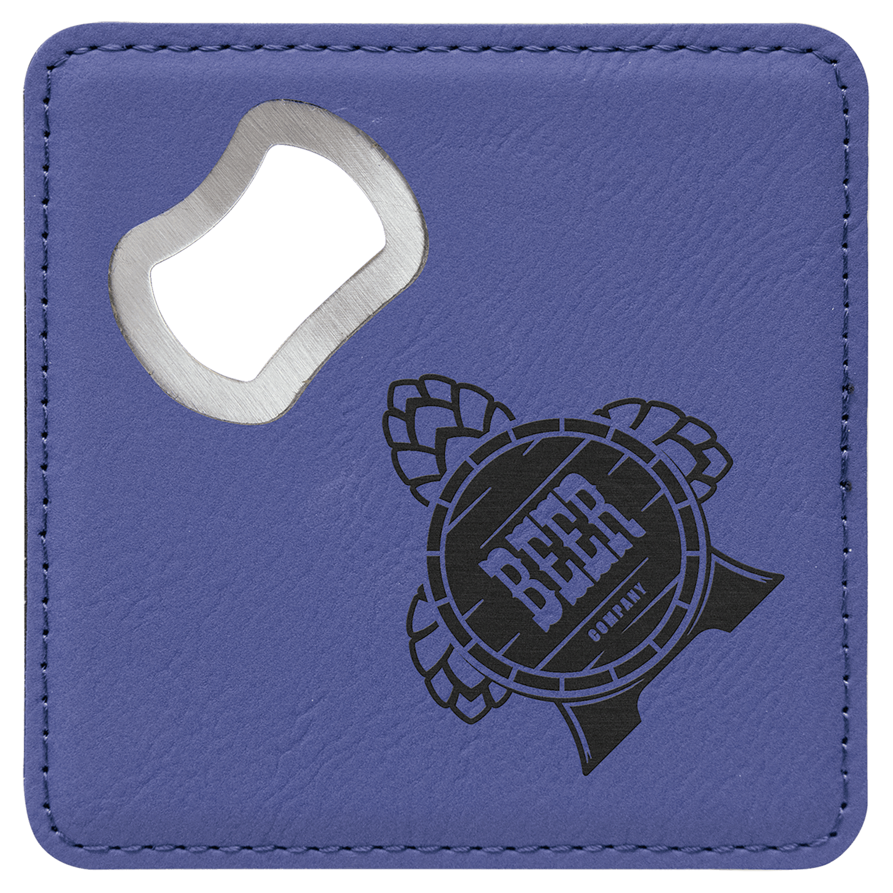 Purple 4" x 4" Square Laserable Leatherette Bottle Opener Coaster