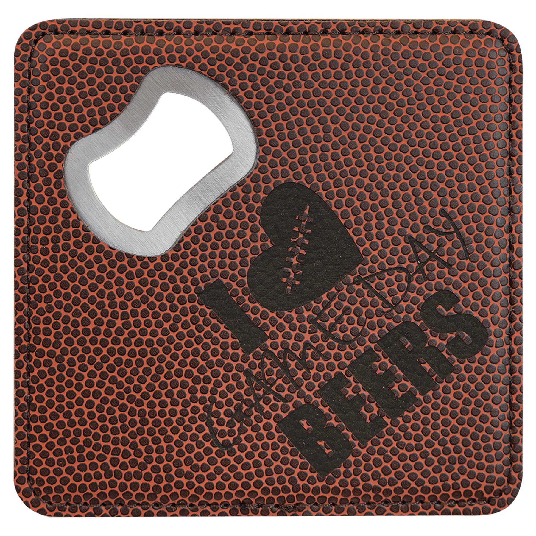 Football 4" x 4" Square Laserable Leatherette Coaster with Bottle Opener