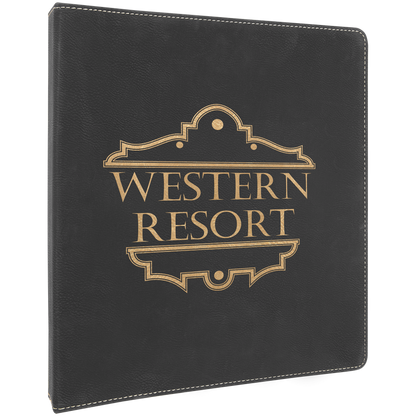Black/Gold 10 1/2" x 11 1/2" Laserable Leatherette 3 Ring Binder with 1" Slant D Rings