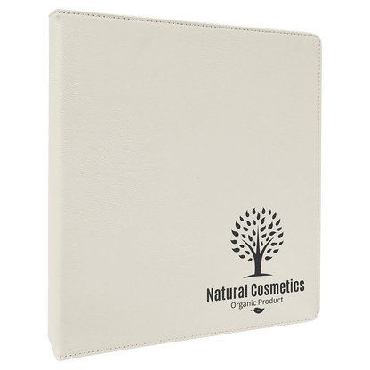 White 10 1/2" x 11 1/2" Laserable Leatherette 3 Ring Binder with 1" Slant D Rings