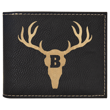 Black/Gold Laserable Leatherette Bi-Fold Wallet w/Flip ID Display
