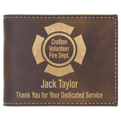Rustic/Gold Laserable Leatherette Bi-Fold Wallet w/Flip ID Display