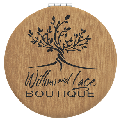 Bamboo 2 1/2" Laserable Leatherette Compact Mirror