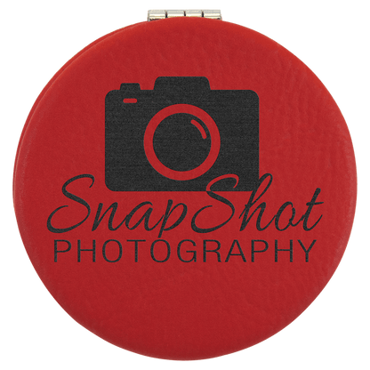 Red 2 1/2" Laserable Leatherette Compact Mirror