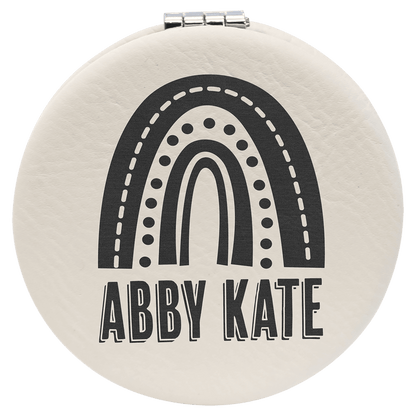 White 2 1/2" Laserable Leatherette Compact Mirror