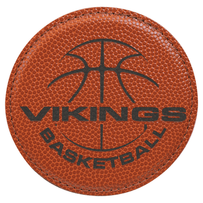Basketball 4" Round Laserable Leatherette 6-Coaster Set