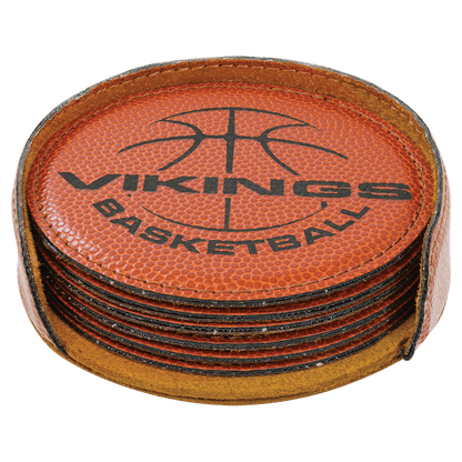 Basketball 2 4" Round Laserable Leatherette 6-Coaster Set