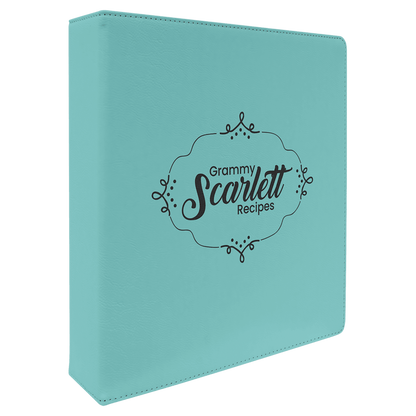 Teal 2 10 1/2" x 11 1/2" Laserable Leatherette 3 Ring Binder with 1" Slant D Rings