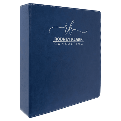 Blue/Silver 2 10 1/2" x 11 1/2" Laserable Leatherette 3 Ring Binder with 1" Slant D Rings