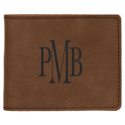 Dark Brown 4 1/2" x 3 1/2" Laserable Leatherette Bifold Wallet