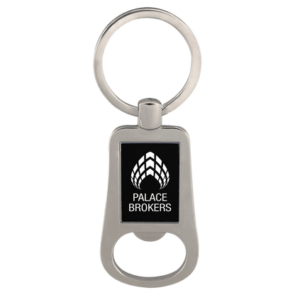 Silver/Black 2 1/8" Laserable Bottle Opener Keychain