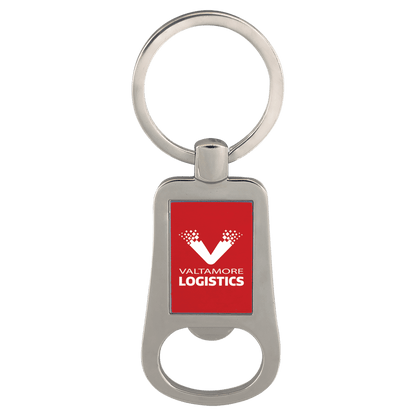 Silver/Red 2 1/8" Laserable Bottle Opener Keychain