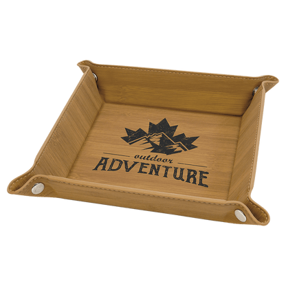 Bamboo Laserable Leatherette Snap Up Tray with Silver 6" x 6" Snaps