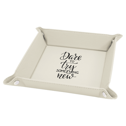 White Laserable Leatherette Snap Up Tray with Silver 6" x 6" Snaps
