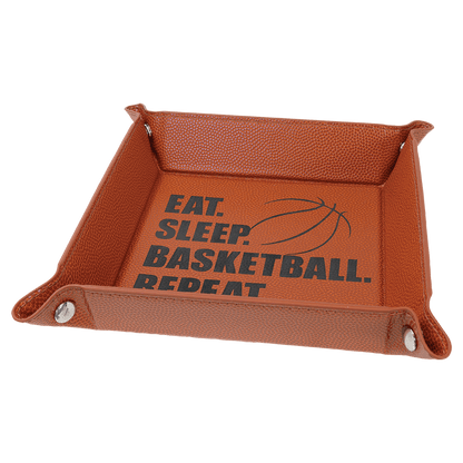 Basketball Laserable Leatherette Snap Up Tray with Silver 6" x 6" Laserable Leatherette Snap Up Tray with Silver Snaps