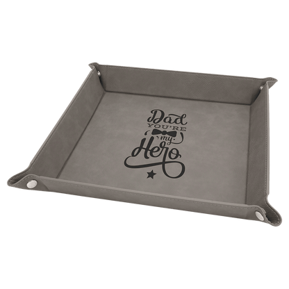 Gray 2 6" x 6" Laserable Leatherette Snap Up Tray with Silver Snaps