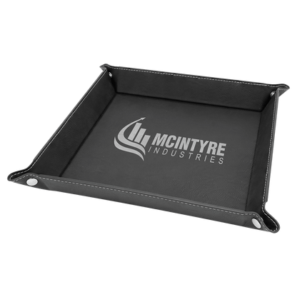 Black/Silver 2 6" x 6" Laserable Leatherette Snap Up Tray with Silver Snaps
