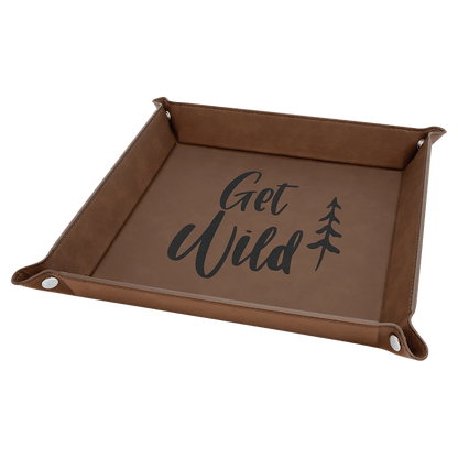 Dark Brown 2 6" x 6" Laserable Leatherette Snap Up Tray with Silver Snaps