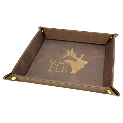 Rustic/Gold Laserable Leatherette Snap Up Tray with Gold 2 6" x 6" Laserable Leatherette Snap Up Tray with Silver Snaps