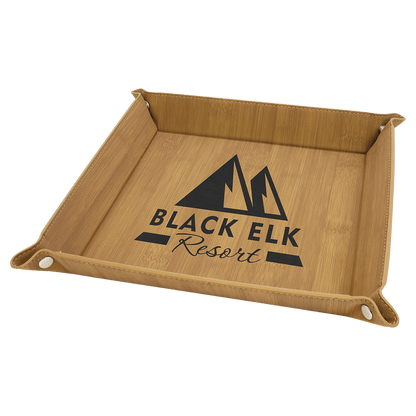 Bamboo Laserable Leatherette Snap Up Tray with Silver 2 6" x 6" Laserable Leatherette Snap Up Tray with Silver Snaps