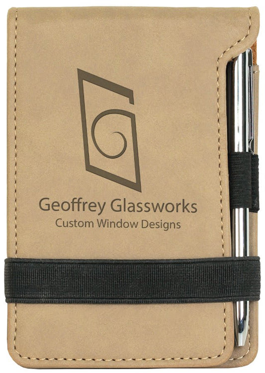 Light Brown 3 1/4" x 4 3/4" Laserable Leatherette Mini Notepad with Pen