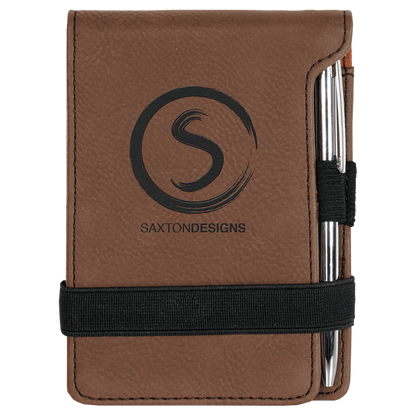 Dark Brown 3 1/4" x 4 3/4" Laserable Leatherette Mini Notepad with Pen
