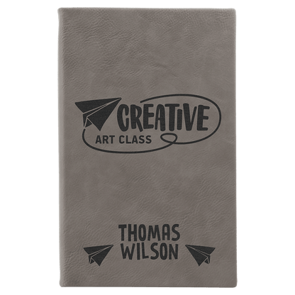 Gray 5 1/4" x 8 1/4" Laserable Leatherette Sketch Book with Unlined Notepad
