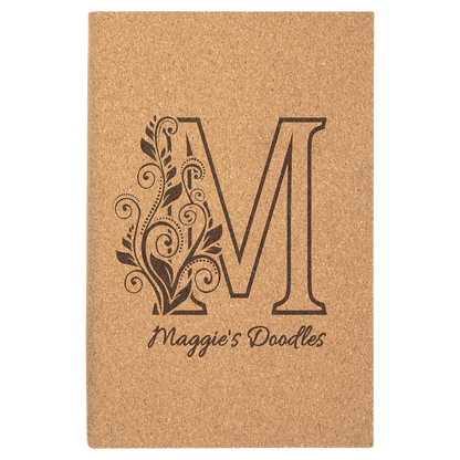 Cork 5 1/4" x 8 1/4" Laserable Leatherette Sketch Book with Unlined Notepad