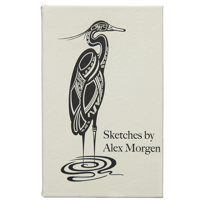 White 5 1/4" x 8 1/4" Laserable Leatherette Sketch Book with Unlined Notepad