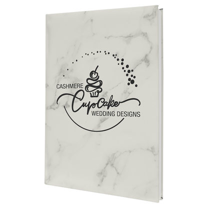 White Marble 7" x 9 3/4" Laserable Leatherette Sketch Book with Unlined Notepad