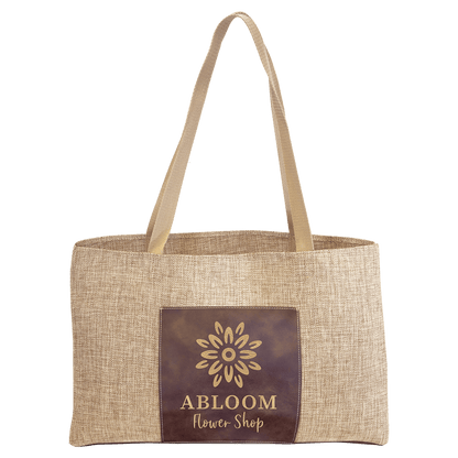 Rustic/Gold 19" x 12" Burlap Bag with 5" Laserable Leatherette Gusset