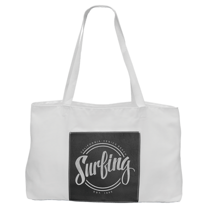 White Bag with 5" Black/Silver 19" x 12" Laserable Leatherette Gusset