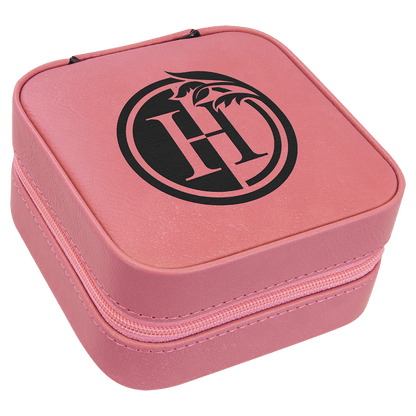 Pink 4" X 4" Laserable Leatherette Travel Jewelry Box with Tan Lining