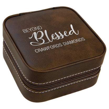 4" X 4" Rustic/Silver Leatherette Travel Jewelry Box with Tan Lining