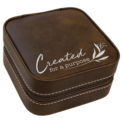 Rustic/Silver Laserable Leatherette Travel Jewelry Box with Black 4" X 4" Lining