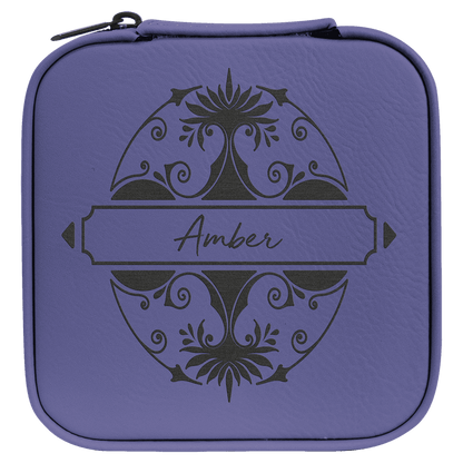 Purple/Black Laserable Leatherette Travel Jewelry Box with Black 4" X 4" Lining