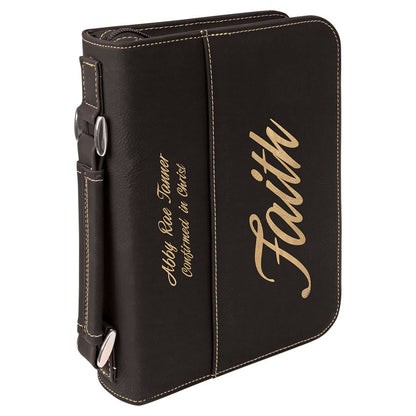 Black/Gold 6 3/4" x 9 1/4" Leatherette Book/Bible Cover with Handle & Zipper
